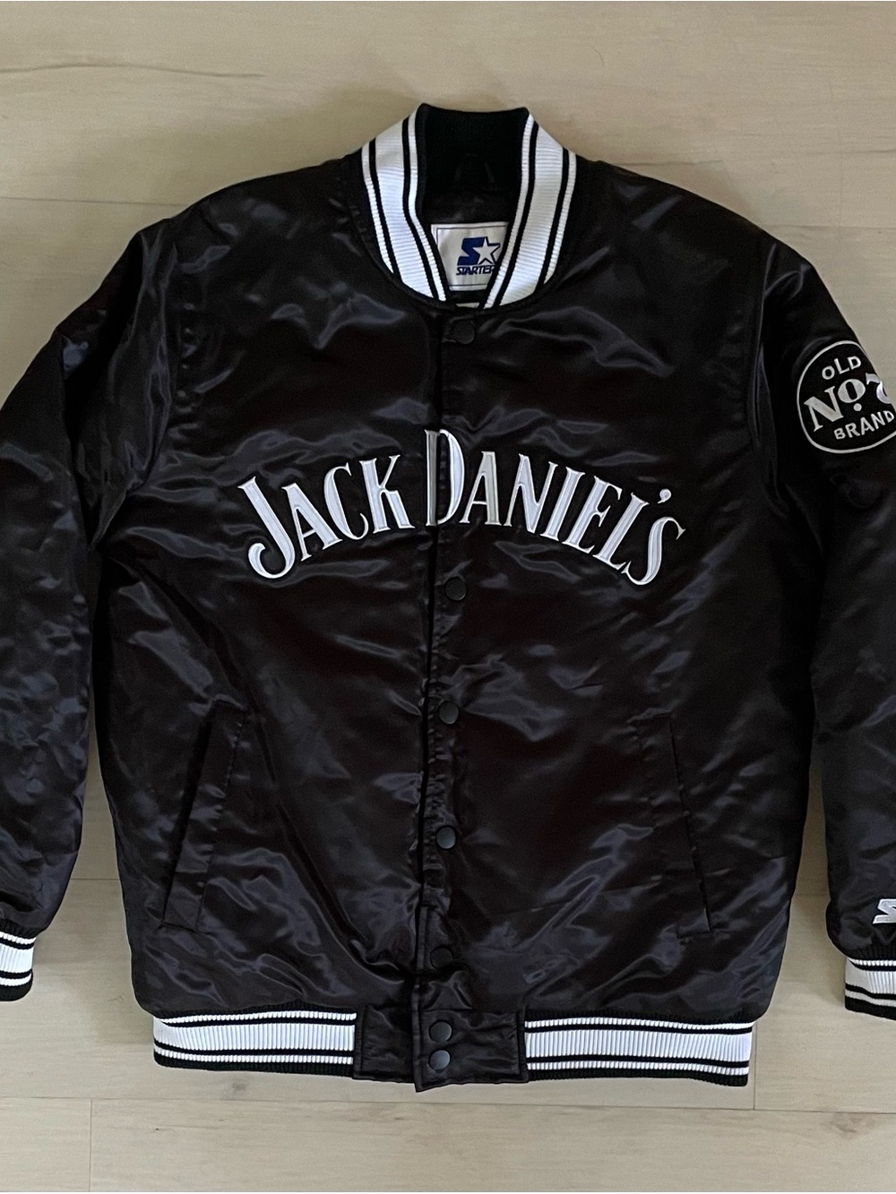 Starter Jack Daniels Satin Bomber Jacket Men's / Unisex Large Black Old No. 7